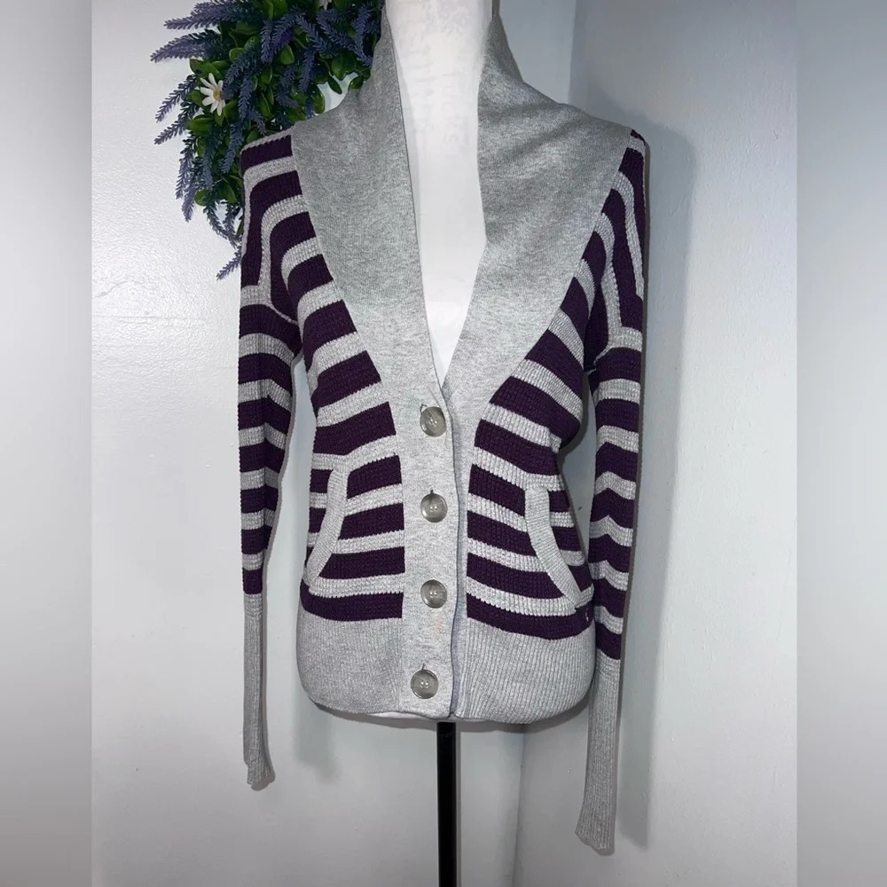 AEO, S, waffle-knit long-sleeve, Shaw Collar, button front,striped cardigan FLAW